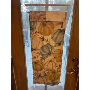 Shabby Chic Table Runner 14" x 72" Beige Blue Pumpkin Fall Harvest‎ Decor